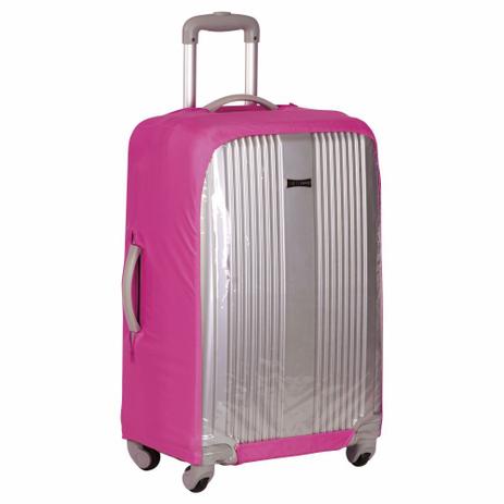 Capa Protetora p/Mala de Viagem Média Rosa Transparente Sestini Menor preço em Capa Protetora p/Mala de Viagem Média Rosa Transparente Sestini