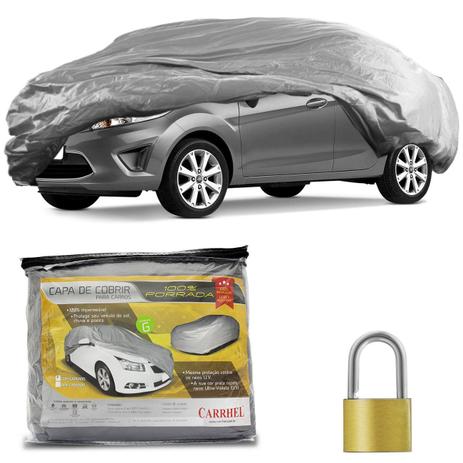 Capa Protetora para Cobrir Carro Impermeável Forrada Proteção UV Tamanho G com Cadeado + Cabo de Aço - Carrhel Menor preço em Capa Protetora para Cobrir Carro Impermeável Forrada Proteção UV Tamanho G com Cadeado + Cabo de Aço - Carrhel