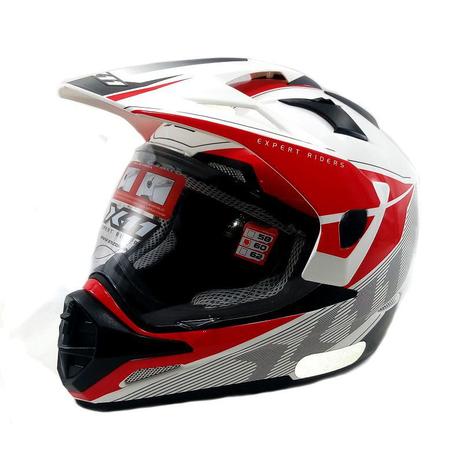 Capacete Crossover X2-R - X11 (Branco e Vermelho) Menor preço em Capacete Crossover X2-R - X11 (Branco e Vermelho)