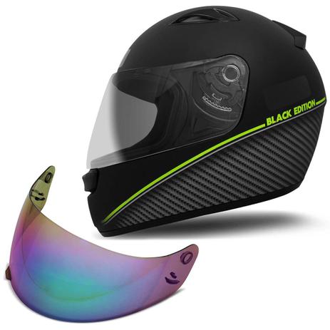 Capacete Fechado EBF New Spark Black Edition Preto Fosco Verde + Viseira Camaleão Colorida - Ebf capacetes Menor preço em Capacete Fechado EBF New Spark Black Edition Preto Fosco Verde + Viseira Camaleão Colorida - Ebf capacetes