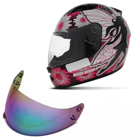 Capacete Fechado Feminino EBF Fechado E0X Fada Preto Rosa e Branco + Viseira Camaleão Colorida - Ebf capacetes Menor preço em Capacete Fechado Feminino EBF Fechado E0X Fada Preto Rosa e Branco + Viseira Camaleão Colorida - Ebf capacetes