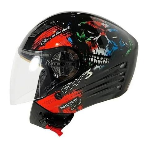 Capacete FW3 GT Skull Caveira Preto Brilho - Ademir Motos