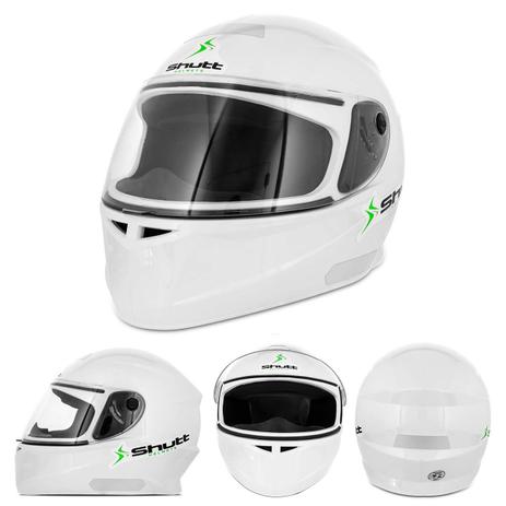 Capacete Moto Fechado Shutt One Branco e Verde Menor preço em Capacete Moto Fechado Shutt One Branco e Verde