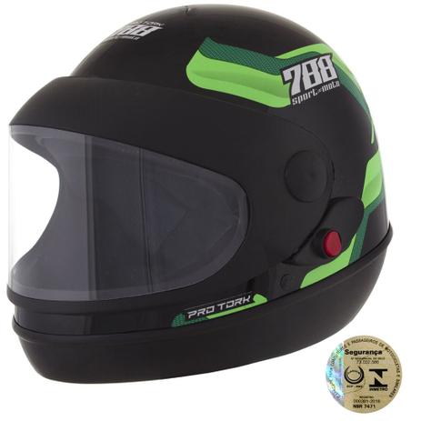 Capacete Sport Fechado Moto 788 Preto E Verde Pro Tork Menor preço em Capacete Sport Fechado Moto 788 Preto E Verde Pro Tork