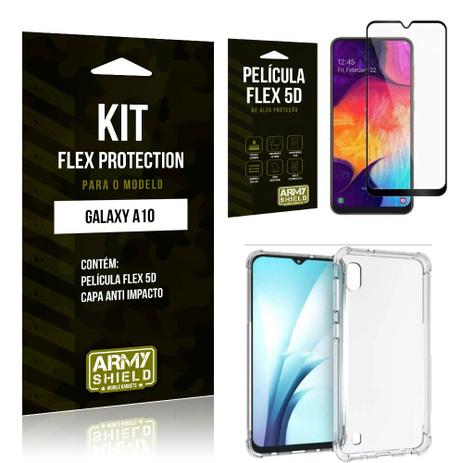 Capinha Anti Impacto + Película Flex 5D Samsung A10 - Armyshield Menor preço em Capinha Anti Impacto + Película Flex 5D Samsung A10 - Armyshield