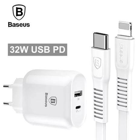 Carregador Baseus Turbo Pd + Cabo Pd Type-c P/ Lightning Pd 32W - Branco - Branco Menor preço em Carregador Baseus Turbo Pd + Cabo Pd Type-c P/ Lightning Pd 32W - Branco - Branco