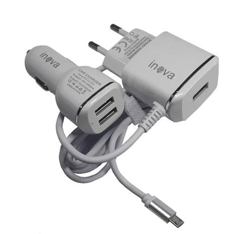 Carregador de Celular V8 e Veicular 2.1A 3 Saídas USB Modelo CAR2037D Inova Menor preço em Carregador de Celular V8 e Veicular 2.1A 3 Saídas USB Modelo CAR2037D Inova