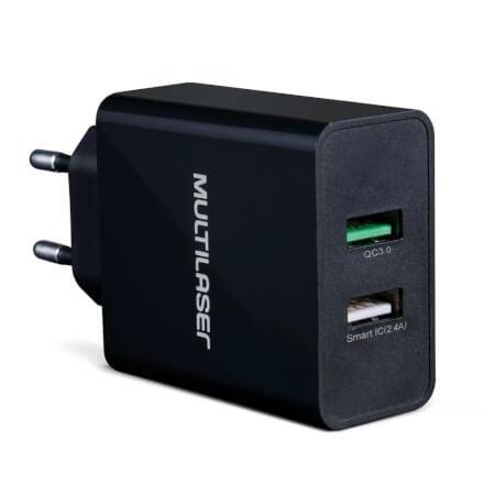 Carregador de Parede Concept 2 Portas Usb QuickCharger Preto - Multilaser Menor preço em Carregador de Parede Concept 2 Portas Usb QuickCharger Preto - Multilaser