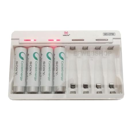 Carregador de Pilhas AA ou AAA Micro Usb 5v Led Cp80 mais 4 pilhas Sony AA Recarregáveis - Mox Menor preço em Carregador de Pilhas AA ou AAA Micro Usb 5v Led Cp80 mais 4 pilhas Sony AA Recarregáveis - Mox
