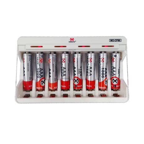 Carregador de Pilhas AA ou AAA Micro Usb 5v Led Cp80 mais 8 pilhas AAA Recarregáveis - Mox Menor preço em Carregador de Pilhas AA ou AAA Micro Usb 5v Led Cp80 mais 8 pilhas AAA Recarregáveis - Mox