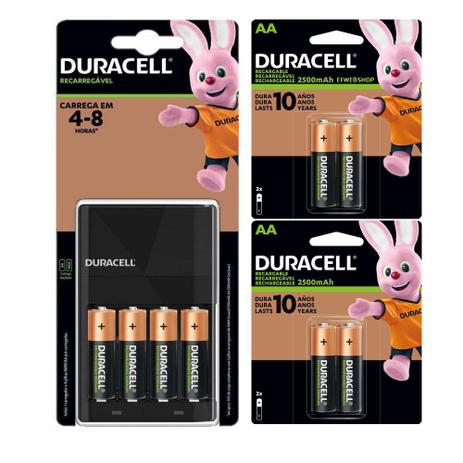 Menor preço em Carregador de Pilhas Duracell com 8 Pilhas Aa Recarregáveis 2500 mAh CEF14BR4 Bivolt Preto