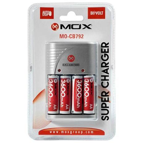 Carregador de Pilhas MO-792 AA/AAA/ 9V + 4 Pilhas AA 3600mah Bivolt - Mox Menor preço em Carregador de Pilhas MO-792 AA/AAA/ 9V + 4 Pilhas AA 3600mah Bivolt - Mox