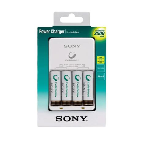 Carregador de Pilhas Sony com 4 Pilhas Aa Recarregáveis 2500mAh Multi Uso BCG-34HHGN Bivolt Branco Menor preço em Carregador de Pilhas Sony com 4 Pilhas Aa Recarregáveis 2500mAh Multi Uso BCG-34HHGN Bivolt Branco