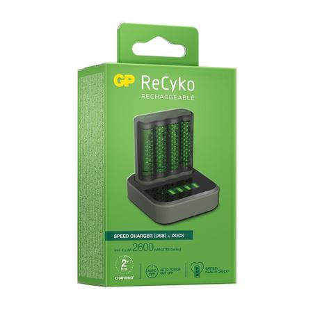 Carregador de Pilhas USB Recyko com Dock Station 4 Pilhas AA 260mAh 1 UN GP - GP Batteries Menor preço em Carregador de Pilhas USB Recyko com Dock Station 4 Pilhas AA 260mAh 1 UN GP - GP Batteries