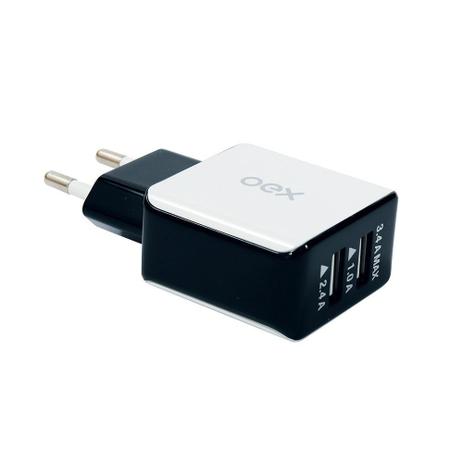 Carregador de Tomada OEX DUO Preto/Branco CG201 2xUSB Menor preço em Carregador de Tomada OEX DUO Preto/Branco CG201 2xUSB