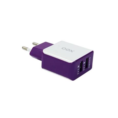 Carregador de Tomada USB DUO OEX CG201 Roxo Menor preço em Carregador de Tomada USB DUO OEX CG201 Roxo