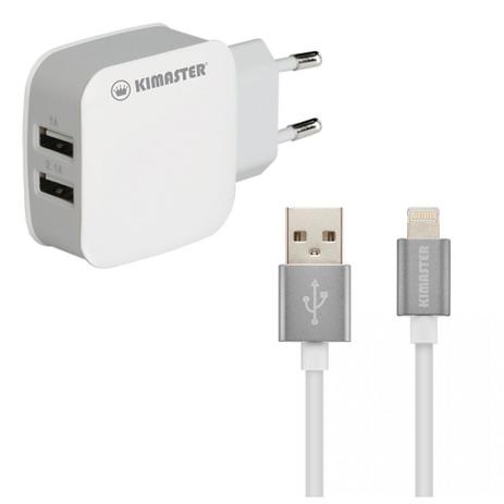 Carregador Dual USB Linghtning iPhone 5/6/7/8/X Adaptador Com Cabo - Kimaster Menor preço em Carregador Dual USB Linghtning iPhone 5/6/7/8/X Adaptador Com Cabo - Kimaster