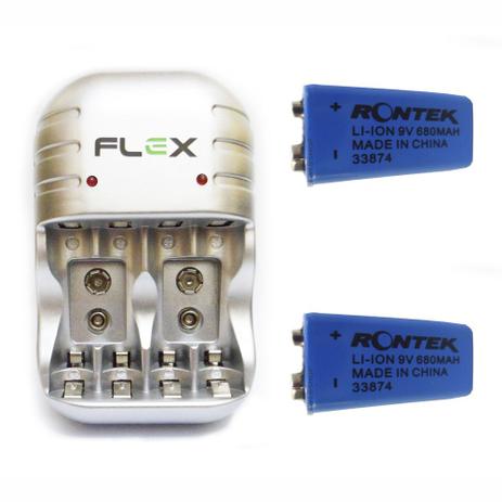 Menor preço em Carregador Flex Com 2 Bateria de Lítio Rontek Recarregável 680mAh 9v Potente Microfone Violão FX-C03