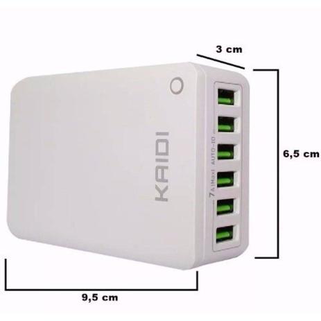 Carregador HUB 6USB Auto-ID 7A KD-307 - Kaidi Menor preço em Carregador HUB 6USB Auto-ID 7A KD-307 - Kaidi