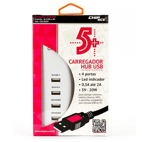 Carregador HUB USB 4 portas - Com proteção contra sobrecarga - Chip sce Menor preço em Carregador HUB USB 4 portas - Com proteção contra sobrecarga - Chip sce