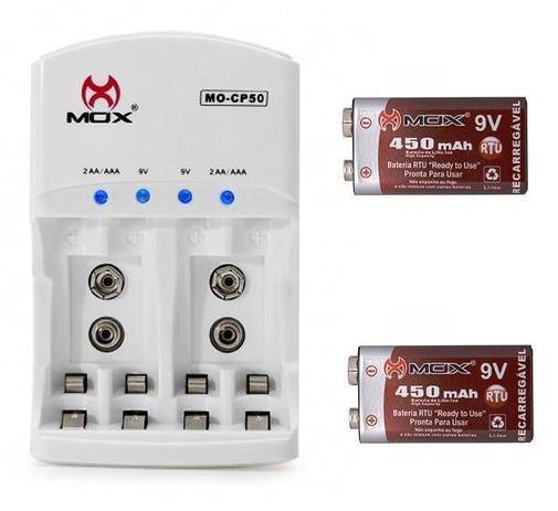 Carregador Pilha Mox Com 2 Bateria de Lítio Recarregável 450 mAh 9v Potente Microfone Violão MO-9V450 Menor preço em Carregador Pilha Mox Com 2 Bateria de Lítio Recarregável 450 mAh 9v Potente Microfone Violão MO-9V450