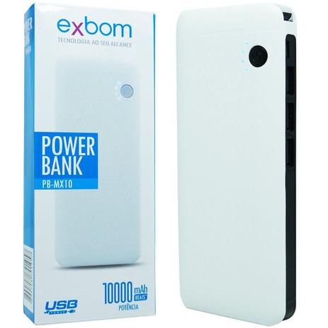 Carregador Portátil Power Bank Bateria 10000 mAh Celular 3x Usb Lanterna Exbom PB-MX10 Branco/Preto Menor preço em Carregador Portátil Power Bank Bateria 10000 mAh Celular 3x Usb Lanterna Exbom PB-MX10 Branco/Preto