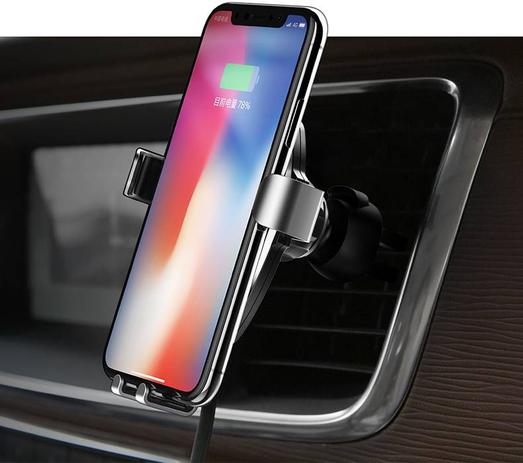 Carregador Qi Wireless Veicular C/ Suporte Rock Gravity 10w - Prata Menor preço em Carregador Qi Wireless Veicular C/ Suporte Rock Gravity 10w - Prata