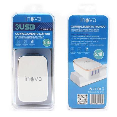 Carregador Rápido Inova 5.1a 3 Entradas Usb - Car-8161 Menor preço em Carregador Rápido Inova 5.1a 3 Entradas Usb - Car-8161