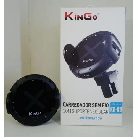 Carregador sem Fio com Suporte Veicular (KG-88) Preto - KINGO Menor preço em Carregador sem Fio com Suporte Veicular (KG-88) Preto - KINGO