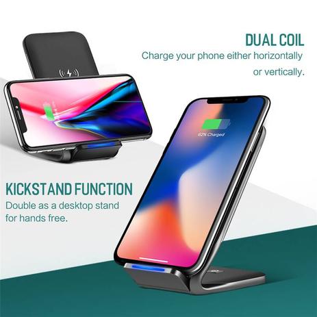 Carregador Stand Quick Charge sem fio W3 da Rock Space Padrão Qi - 10W 5V/9V - Porta Type-C Menor preço em Carregador Stand Quick Charge sem fio W3 da Rock Space Padrão Qi - 10W 5V/9V - Porta Type-C