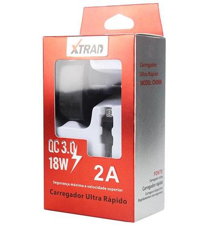 CARREGADOR TURBO 2.0A + CABO DE ALIMENTAÇÃO PARA SMARTPHONE Xtrad - CH-0053 Menor preço em CARREGADOR TURBO 2.0A + CABO DE ALIMENTAÇÃO PARA SMARTPHONE Xtrad - CH-0053