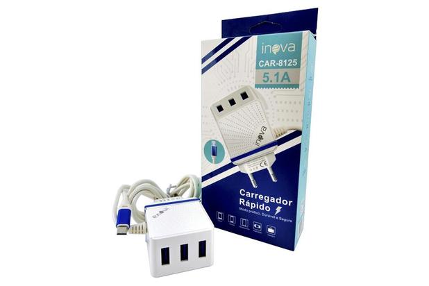 Carregador turbo Inova 5.1a Carregamento Rápido 3 USBs - Geral Menor preço em Carregador turbo Inova 5.1a Carregamento Rápido 3 USBs - Geral