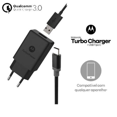 Carregador Turbo Motorola Turbo Power Qc 3.0 Com Cabo Tipo-c Quick 3.0 Menor preço em Carregador Turbo Motorola Turbo Power Qc 3.0 Com Cabo Tipo-c Quick 3.0