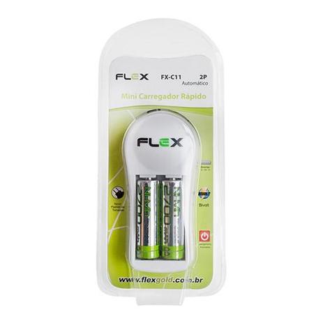 Carregador universal bivolt com 2 pilhas aa 2700mah - Flex gold Menor preço em Carregador universal bivolt com 2 pilhas aa 2700mah - Flex gold