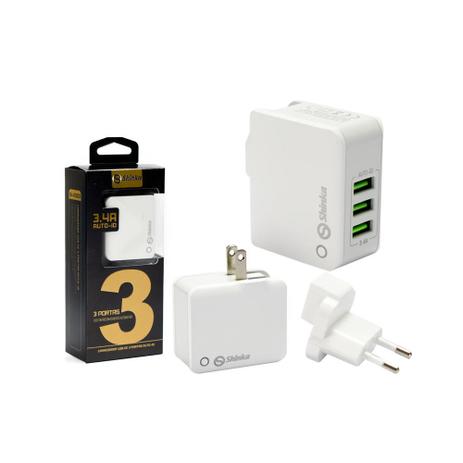 Carregador USB 3.4A Tomada com 3 Porta USB AUTO-ID Shinka SH-A3303 Shinka - Vitrine Menor preço em Carregador USB 3.4A Tomada com 3 Porta USB AUTO-ID Shinka SH-A3303 Shinka - Vitrine