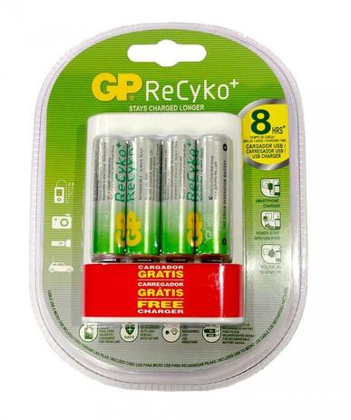 Menor preço em Carregador USB Com 4 Pilhas AA 2000mAh - Gp Recyko - Gp recyco