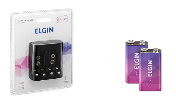 Carregador Usb de Pilhas Elgin com 2 Baterias 9 volts Menor preço em Carregador Usb de Pilhas Elgin com 2 Baterias 9 volts