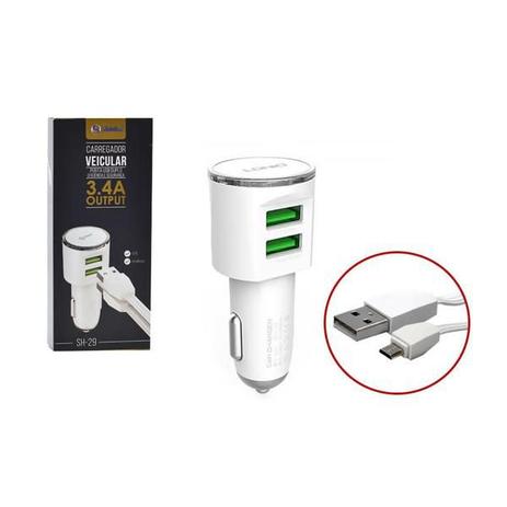 Carregador Veicular 2 Portas Usb 3.4a Com Cabo Usb V8 As0325 Sh-29 - Global Menor preço em Carregador Veicular 2 Portas Usb 3.4a Com Cabo Usb V8 As0325 Sh-29 - Global
