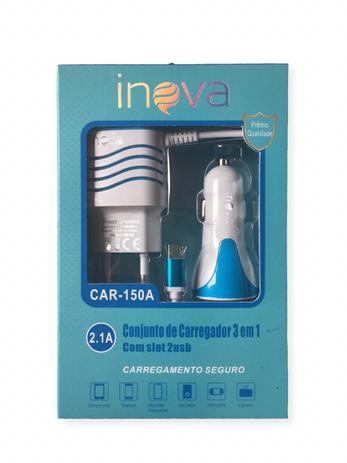 Carregador Veicular 2 USB com Cabo Micro USB 2.1A 3 em 1 AZUL - Inova é boa?