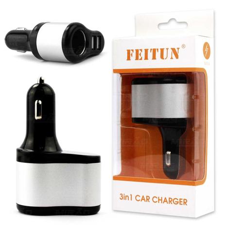 Carregador Veicular 3 Em 1 Adaptador 2 Portas USB - Feitun - Dmix Menor preço em Carregador Veicular 3 Em 1 Adaptador 2 Portas USB - Feitun - Dmix
