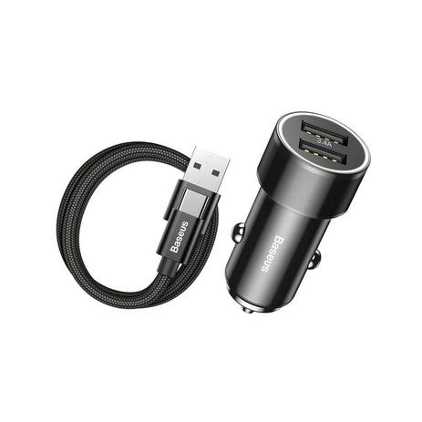 Carregador Veicular Baseus 2 Usb Turbo + Cabo Tipo C Menor preço em Carregador Veicular Baseus 2 Usb Turbo + Cabo Tipo C