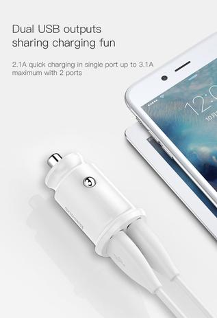 Carregador Veicular Baseus Dual Usb 5v 3.1a 12/24v - Branco Menor preço em Carregador Veicular Baseus Dual Usb 5v 3.1a 12/24v - Branco