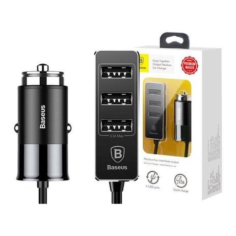 Carregador Veicular Baseus Hub com 4 USB Turbo 5.5A Menor preço em Carregador Veicular Baseus Hub com 4 USB Turbo 5.5A