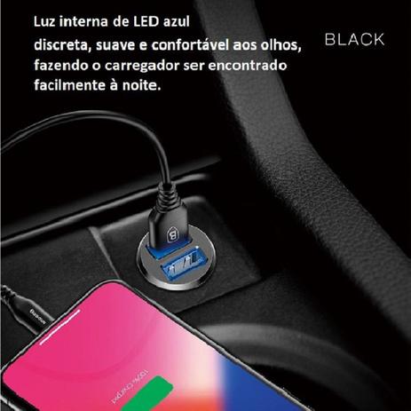 Carregador Veicular Baseus Turbo 5V 3.1A USB 2 Entradas - Com LED Menor preço em Carregador Veicular Baseus Turbo 5V 3.1A USB 2 Entradas - Com LED