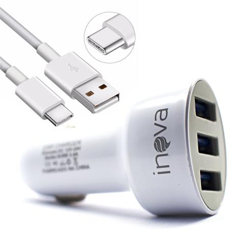 Carregador Veicular Celular Turbo Carro Com 3 Entradas USB Tipo C Inova Menor preço em Carregador Veicular Celular Turbo Carro Com 3 Entradas USB Tipo C Inova