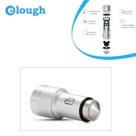 Carregador Veicular Dual Usb 5V 2.1a 12/24v Led - Cinza - Elough Menor preço em Carregador Veicular Dual Usb 5V 2.1a 12/24v Led - Cinza - Elough