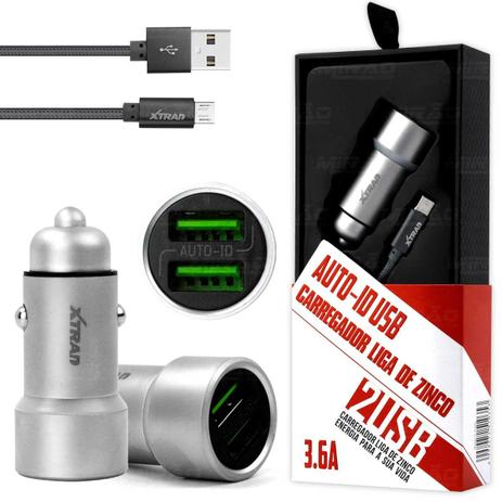 Carregador Veicular Liga de Zinco Auto ID de 2 USB 3.6A - A1035 - Xtrad Menor preço em Carregador Veicular Liga de Zinco Auto ID de 2 USB 3.6A - A1035 - Xtrad