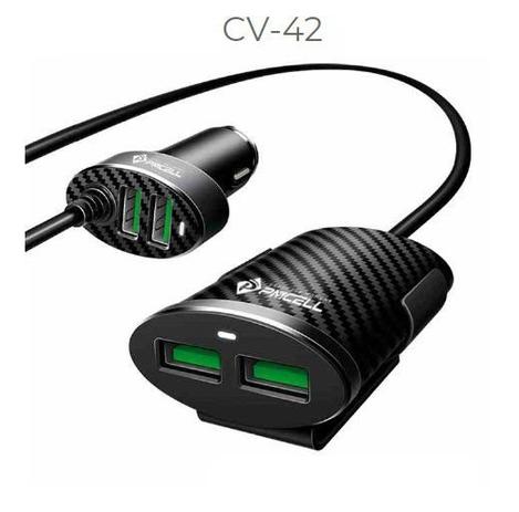 Carregador Veicular PMCELL 4 Usb com Extensor para Passageiro 5.1A e Cabo 1M - CV-42 Menor preço em Carregador Veicular PMCELL 4 Usb com Extensor para Passageiro 5.1A e Cabo 1M - CV-42