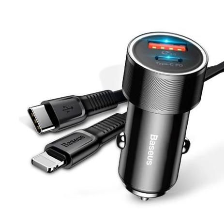 Carregador Veicular Rápido PD Type-C + USB Baseus Small Screw 36W Menor preço em Carregador Veicular Rápido PD Type-C + USB Baseus Small Screw 36W