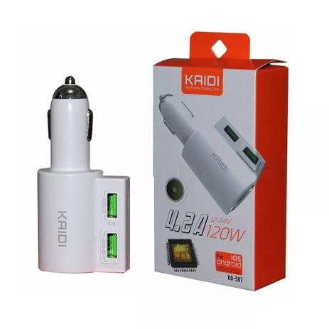 Carregador Veicular Turbo 4.2a 120w 2usb Kaidi Kd507 Menor preço em Carregador Veicular Turbo 4.2a 120w 2usb Kaidi Kd507